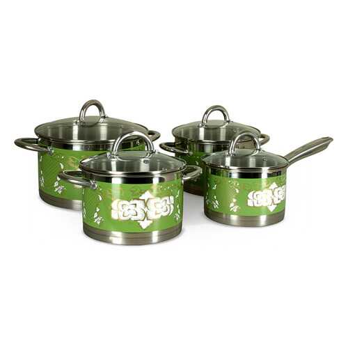 Набор кастрюль 18см, 20см, 24см и соусник 16см с крышками Pomi d'Oro P-640550 Fiore green в Хофф