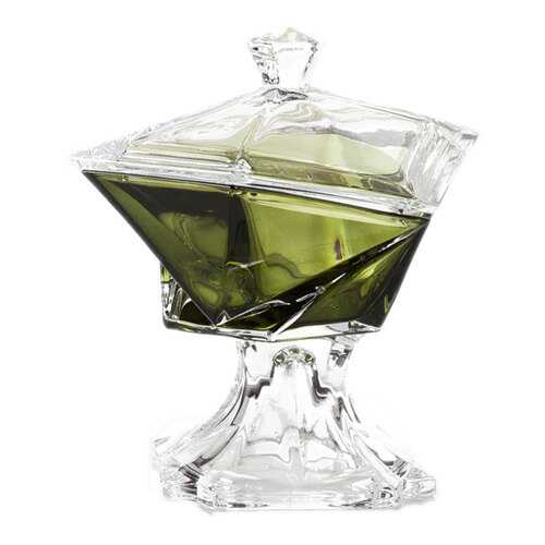 Конфетница на ножке с крышкой Crystalite Bohemia 23,5см, цвет хаки в Хофф