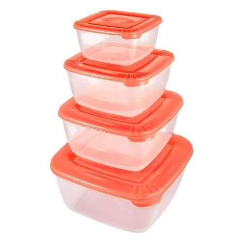 Набор емкостей для хранения продуктов Plast Team POLAR квадратных 4 шт. кораловый в Хофф